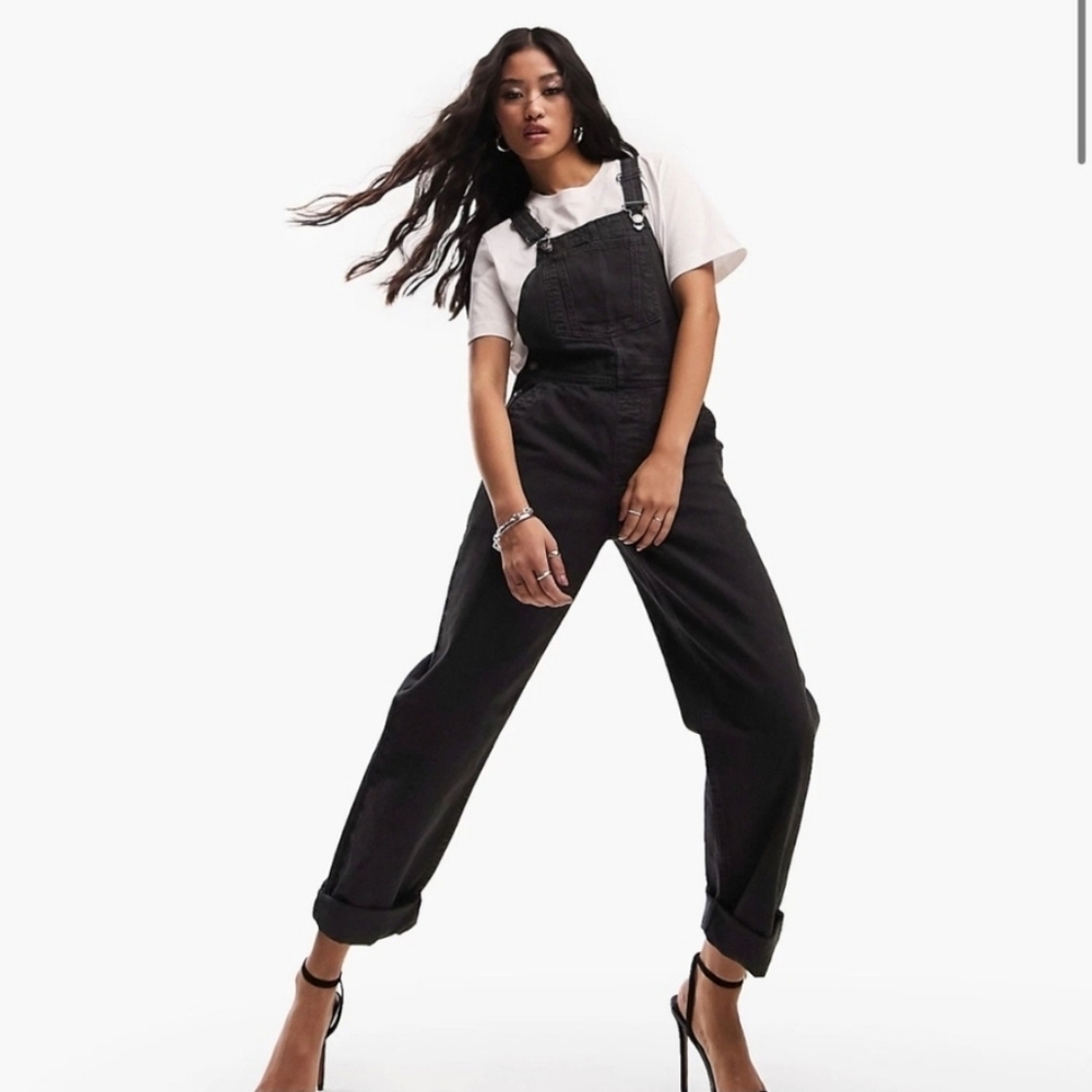 ASOS Black Denim Pinafore Jumpsuit
